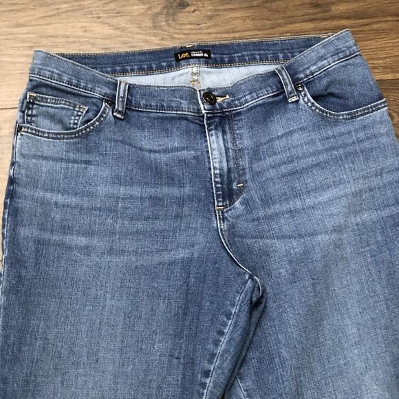 Lee womens relaxed fit straight jeans size 12 SHORT stretch BLUE wash - Picture 10 of 14
